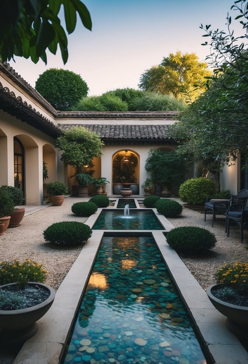 A tranquil courtyard garden with ancient water features, including 27 gardens with streams