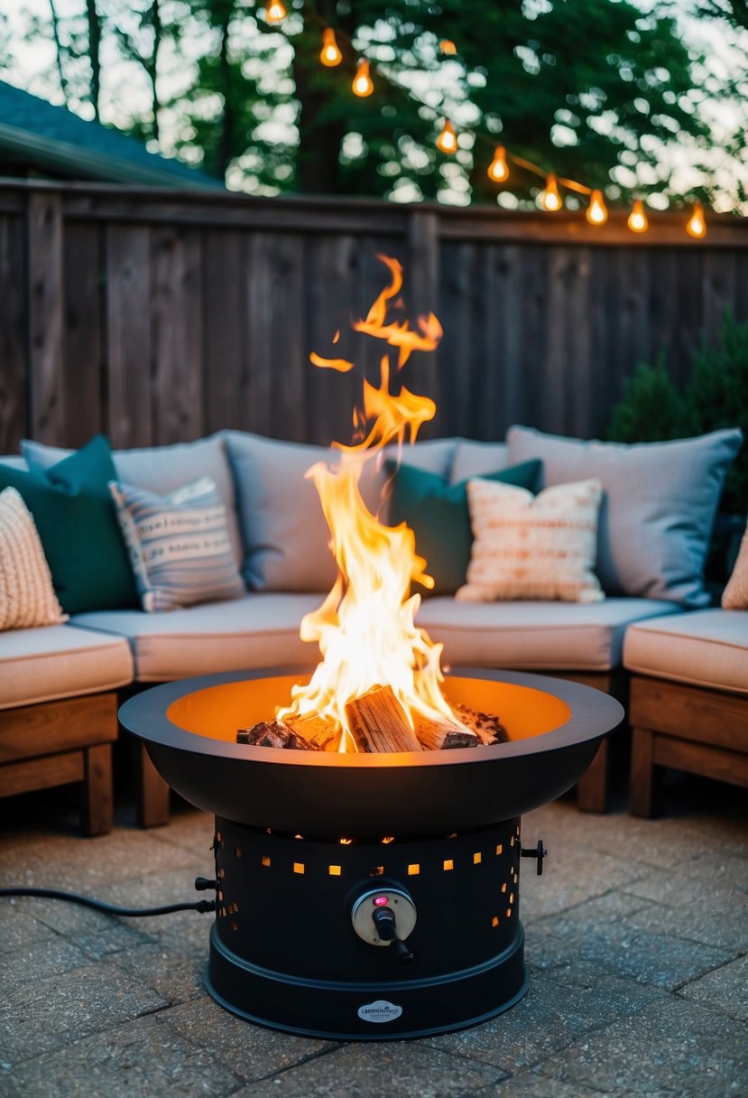 A cozy backyard with a crackling Solo Stove Bonfire 48 Small Fire Pit surrounded by comfortable seating and soft ambient lighting