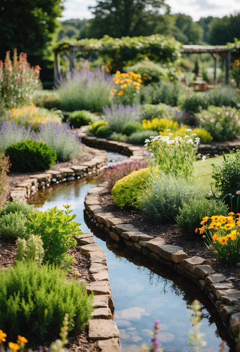 A rustic country garden with natural streams winding through 27 different gardens