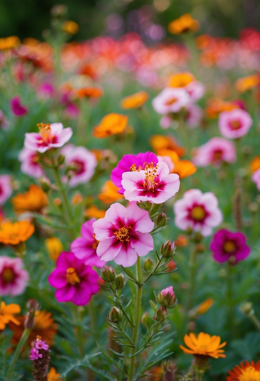 Vibrant firewheel blossoms bloom across a garden of wildflowers