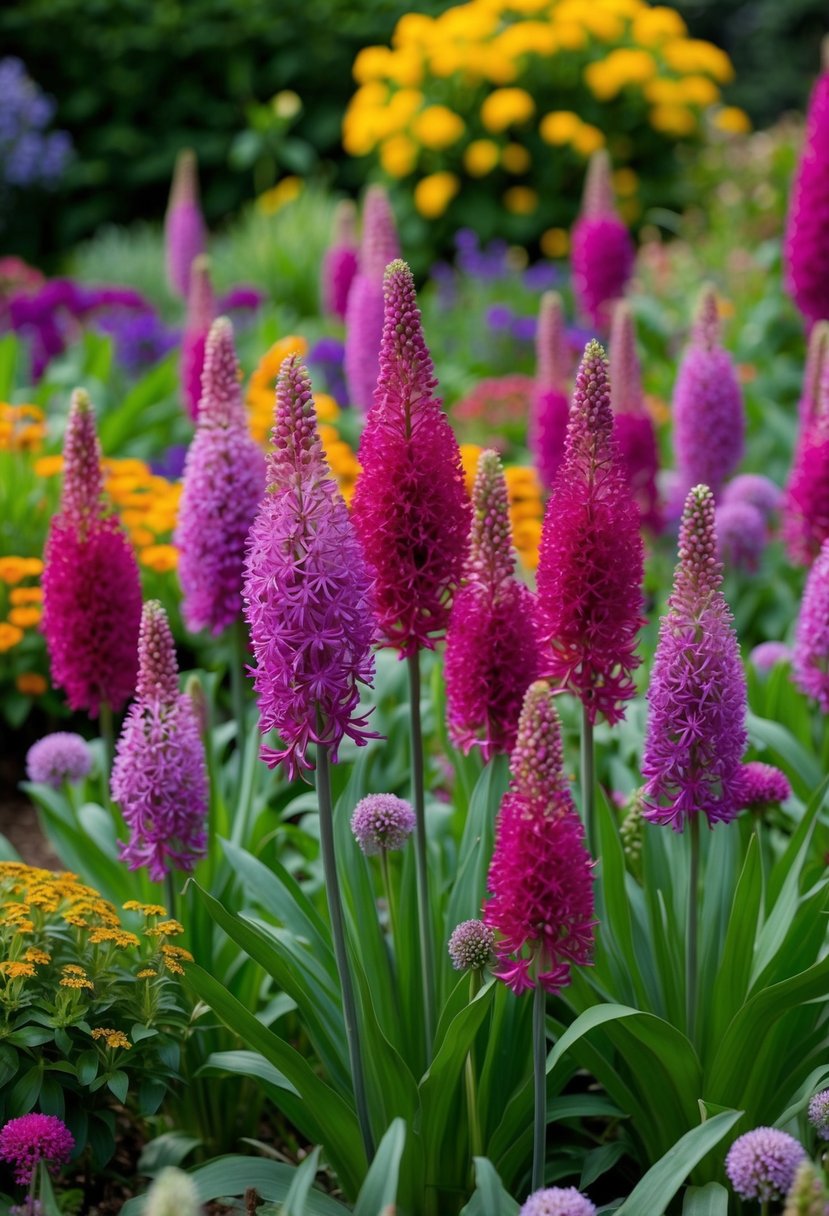 A lush garden filled with vibrant Mongolian Allium 44 flowers in full bloom, creating a stunning display of color and texture