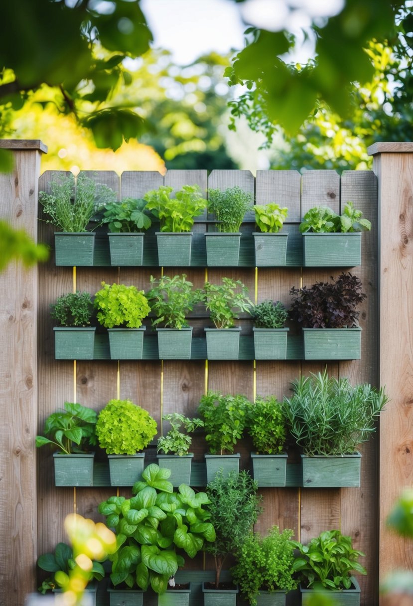 A rustic timber garden wall with 22 herb garden pockets