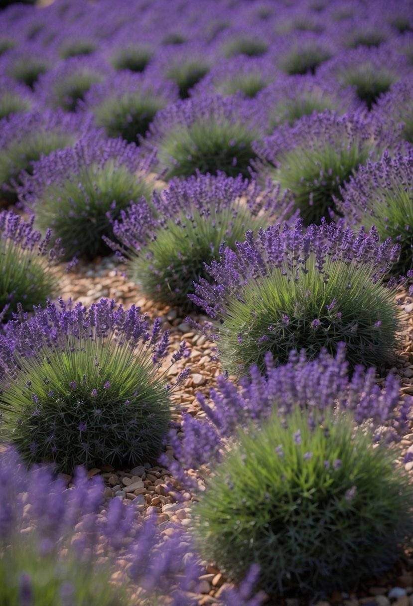 Lavender fields cascade down terraced gardens in layers of purple hues