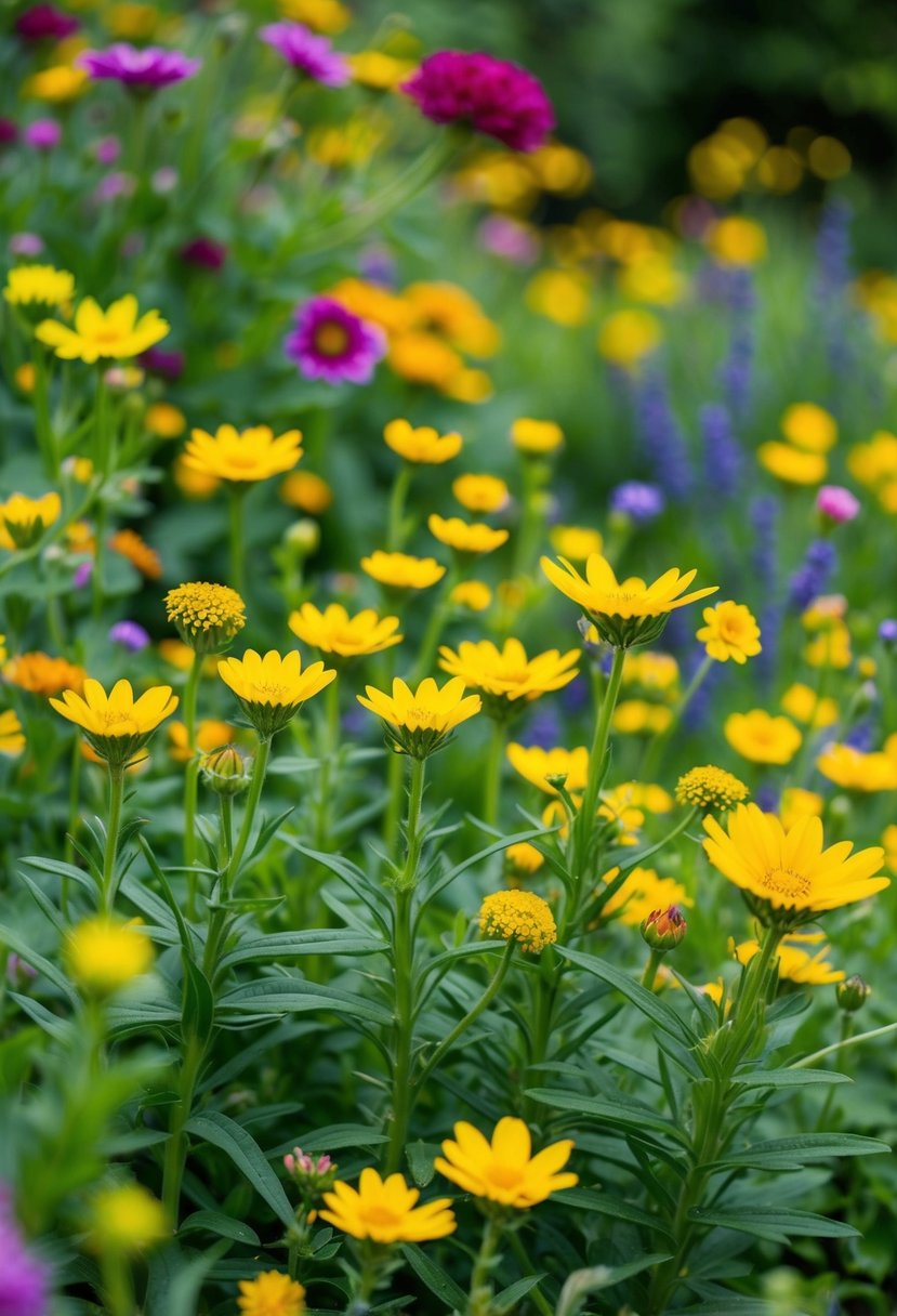A lush garden filled with vibrant showy tick trefoil and a variety of wildflowers in full bloom