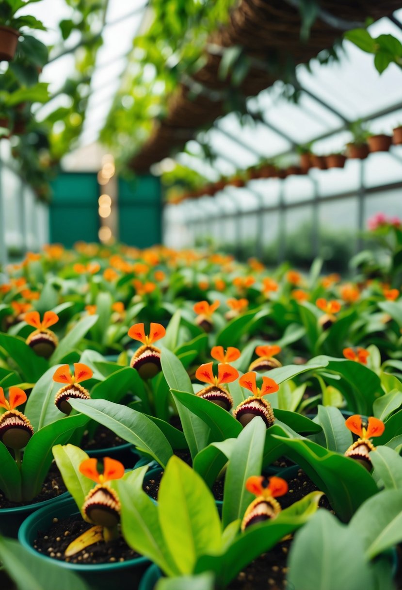 A lush garden filled with Venus Flytraps, nestled within 28 greenhouses