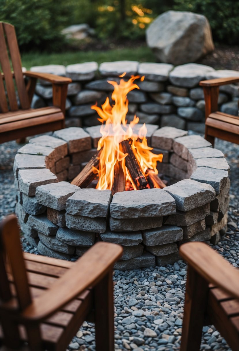 A circle of rocks surrounds a rustic fire pit