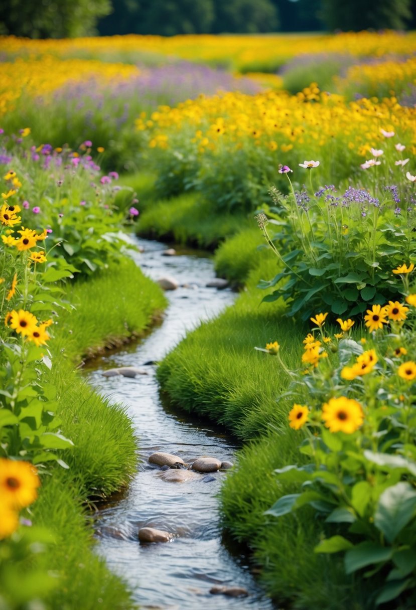 A vibrant wildflower meadow with winding babbling brooks and 27 gardens filled with streams