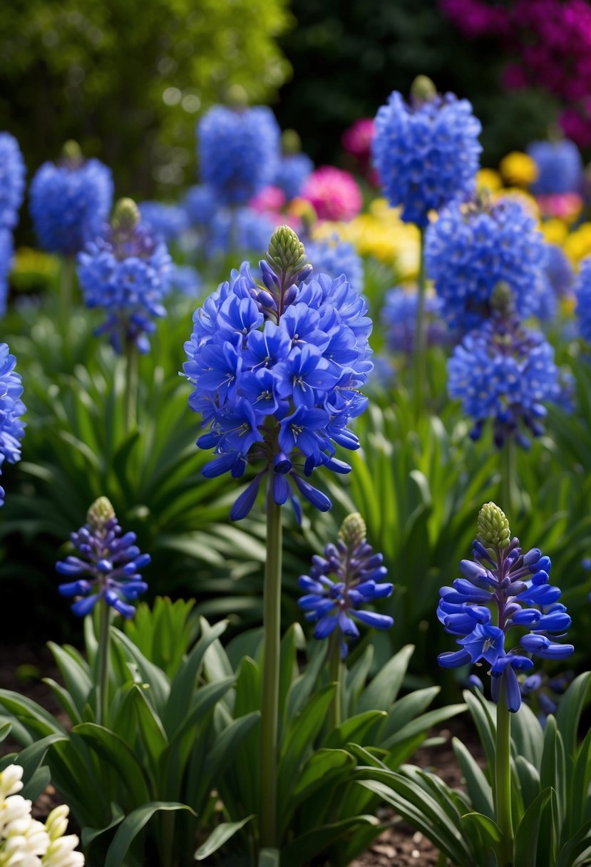 A lush garden filled with vibrant blue Agapanthus 'Jack's Blue' in full bloom, creating a stunning display of color and beauty