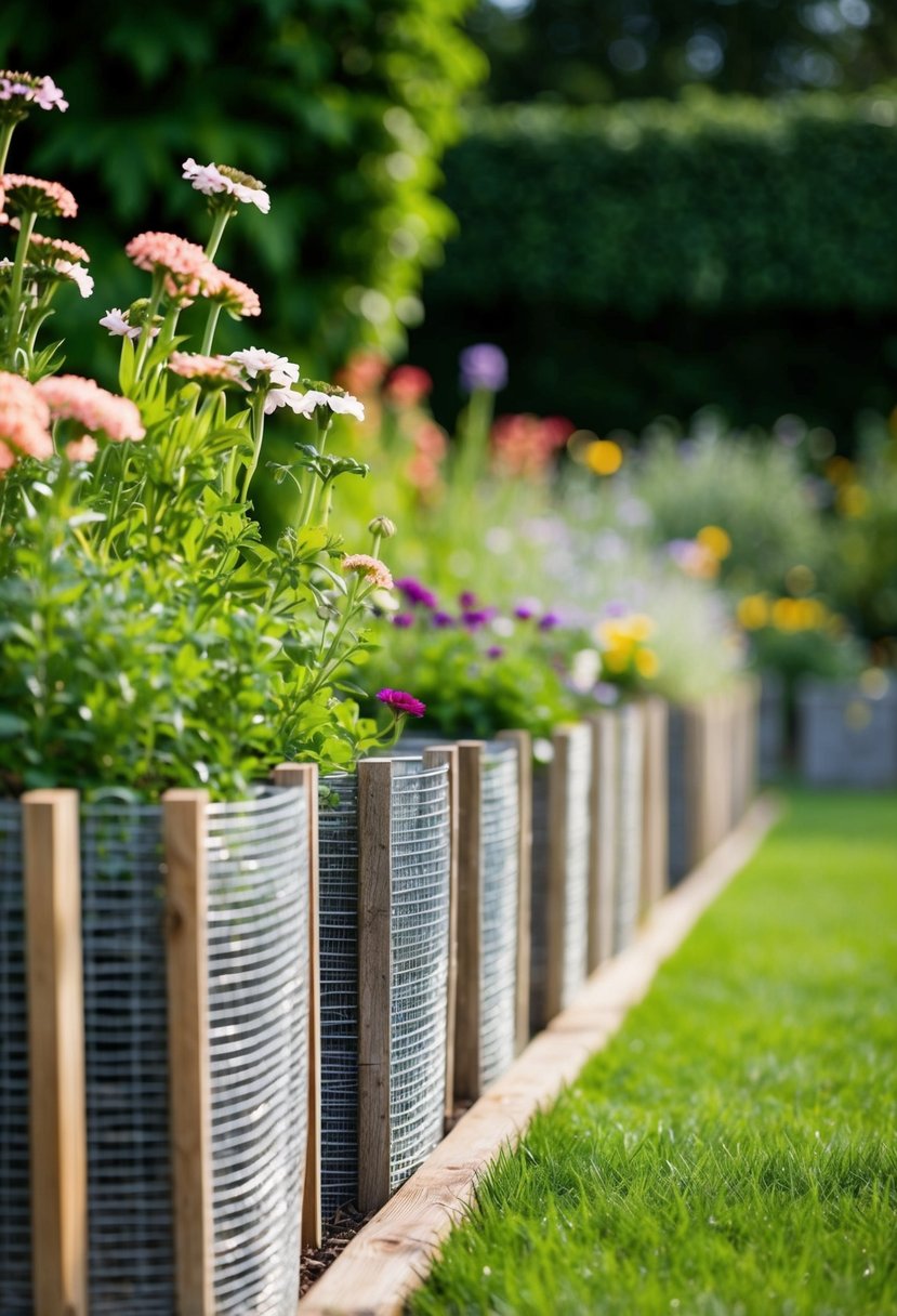 A garden with 35 gabion basket borders and wooden sleepers