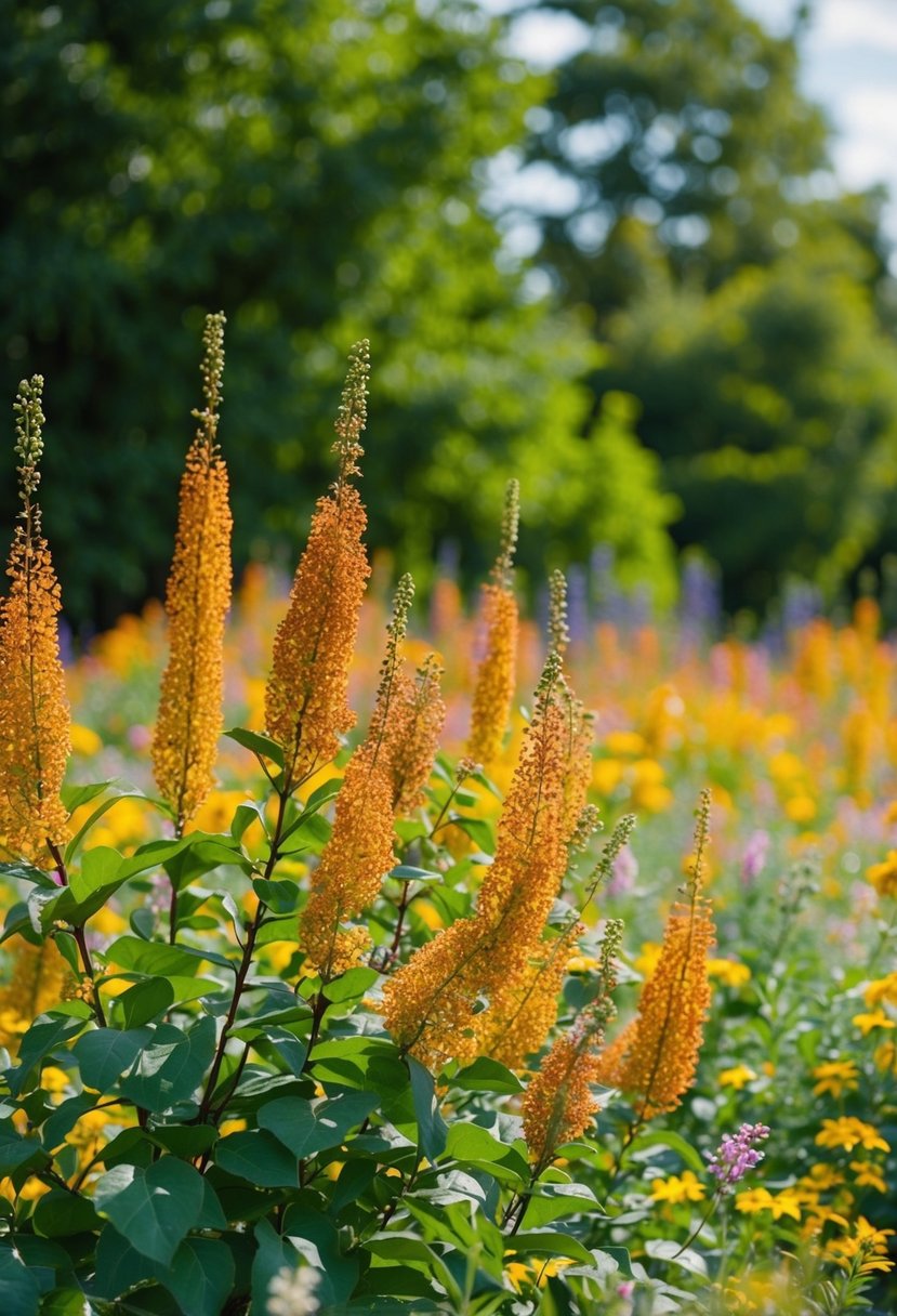 A lush garden of fragrant sumac and wildflowers in full bloom