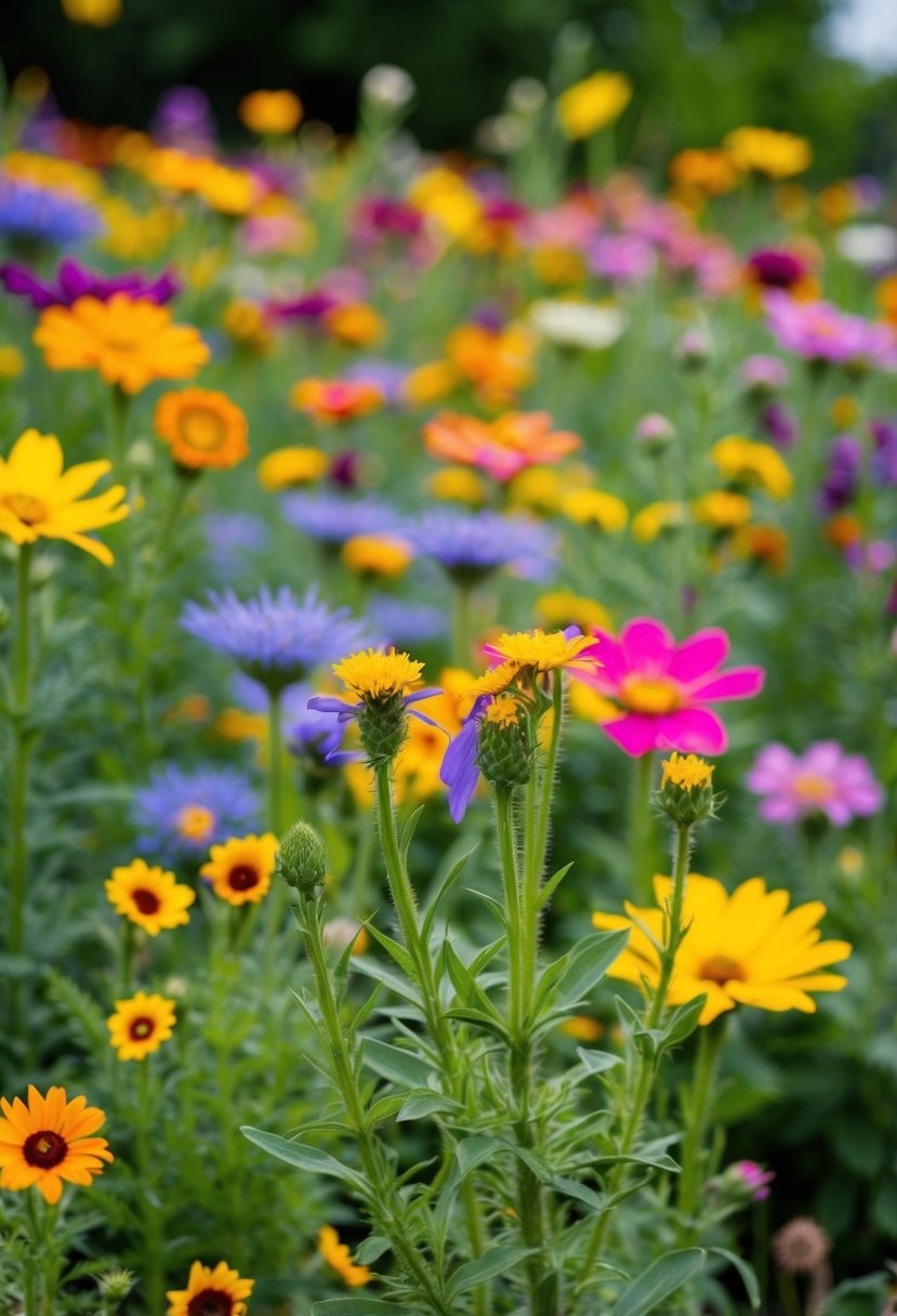 A field of wildflowers in Blazing Star 45 Gardens, with vibrant colors and diverse species