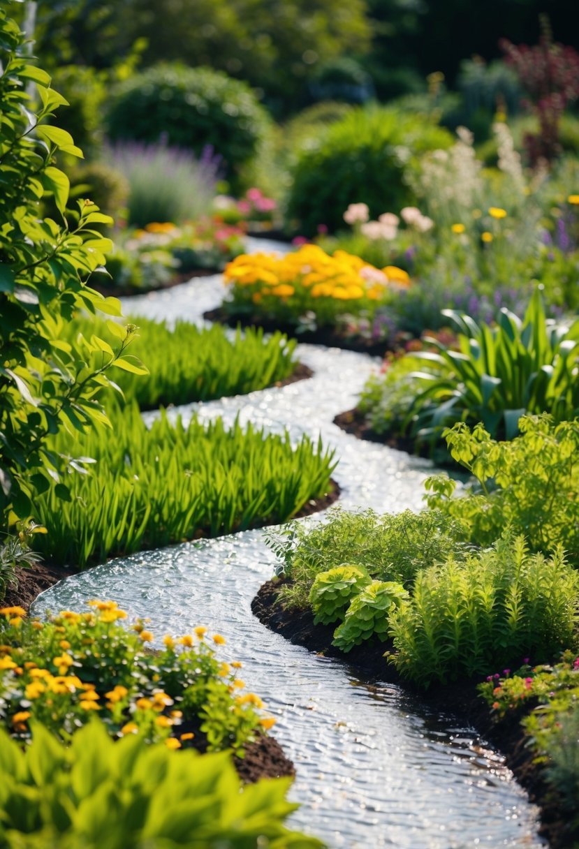 A permaculture garden with 27 self-sustaining streams winding through various gardens