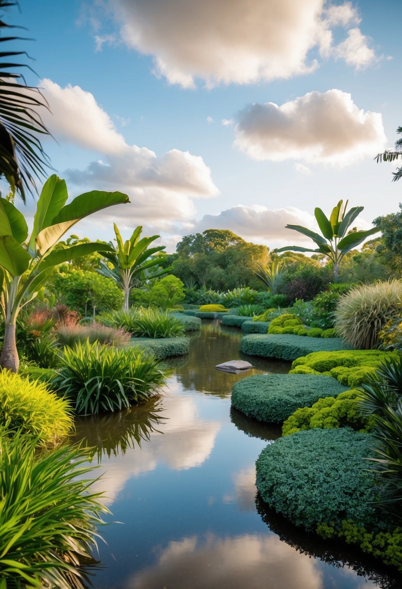 A lush Australian native garden with billabong streams winding through 27 different gardens