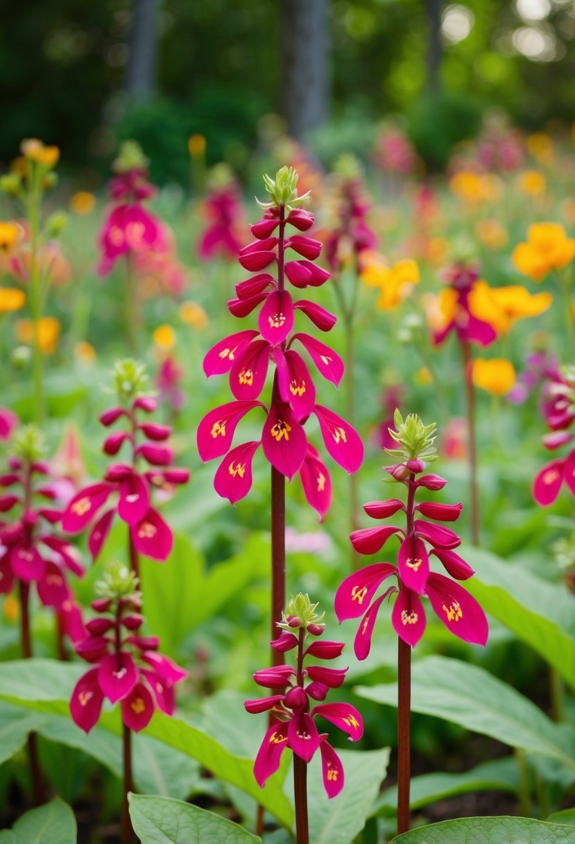 A vibrant garden of bloodroot flowers and wild blooms in full bloom