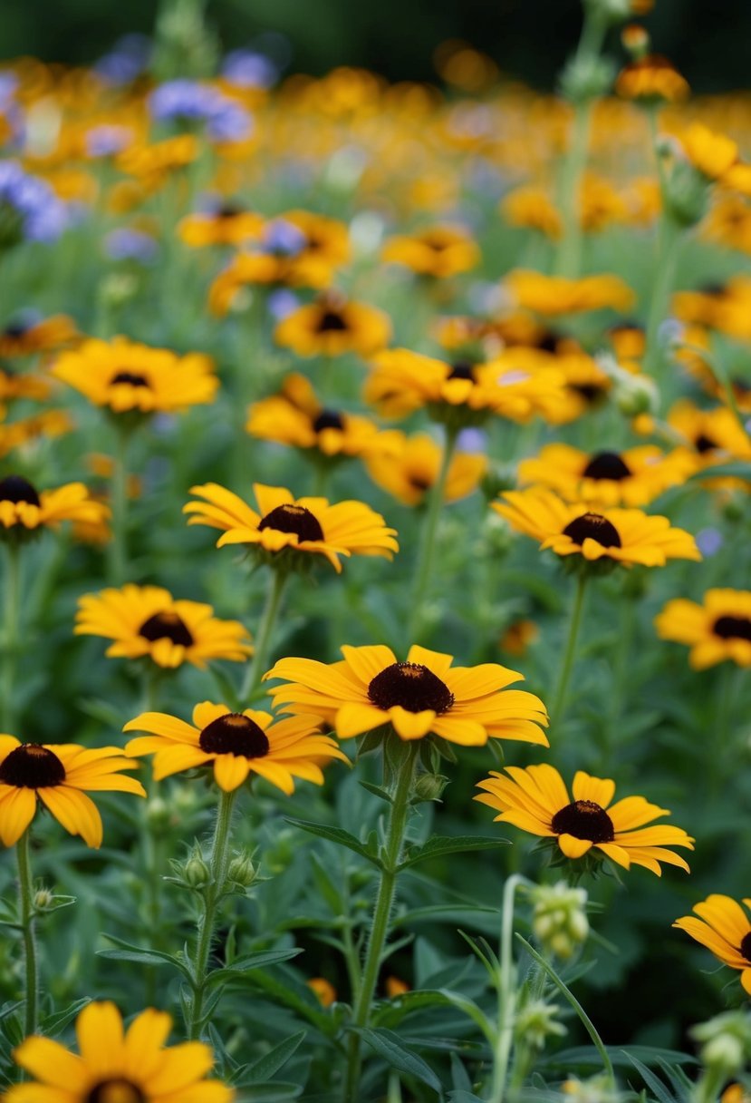 A field of Black-Eyed Susans and wildflowers in a garden