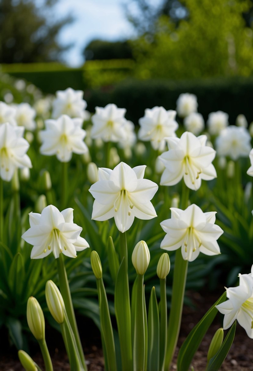 A garden with 48 white Agapanthus 'Albus' in full bloom