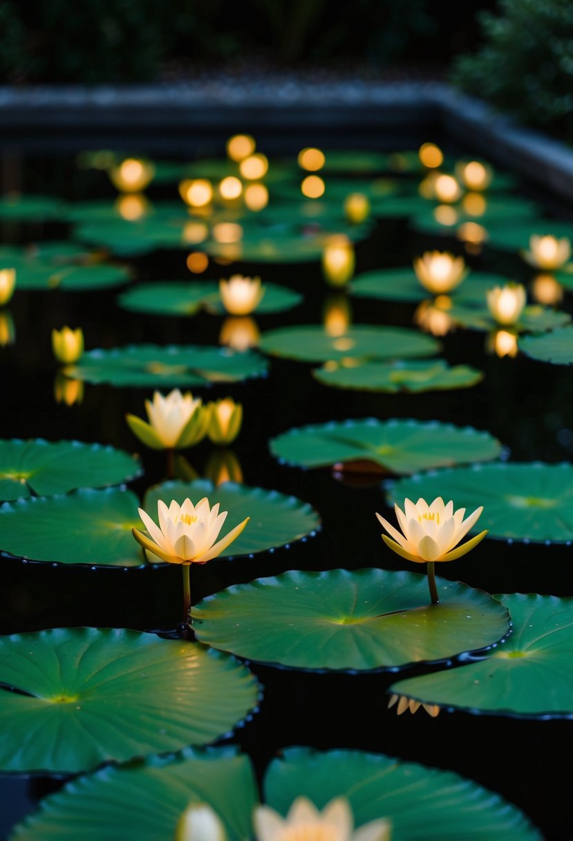 Glowing lily pads float on 25 garden ponds at night