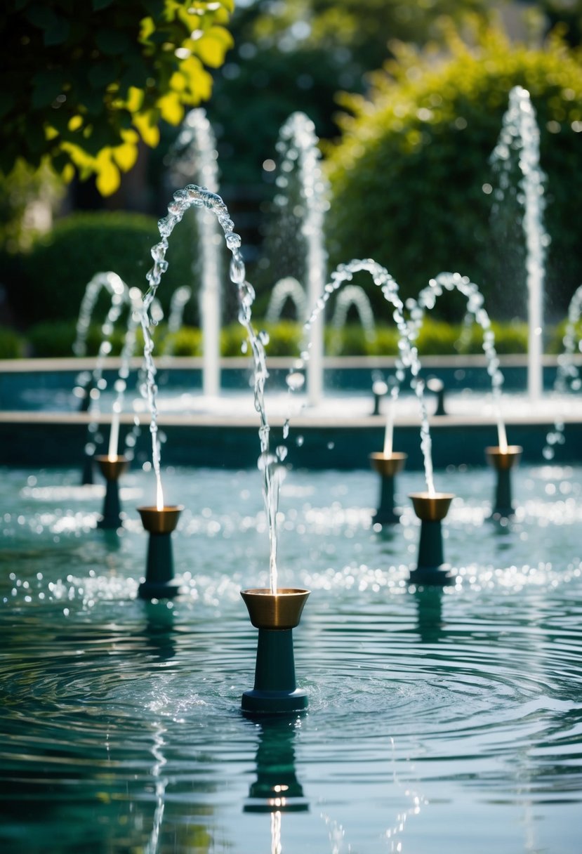A tranquil garden with 39 water spouts creating a mesmerizing display of flowing water and soothing sounds
