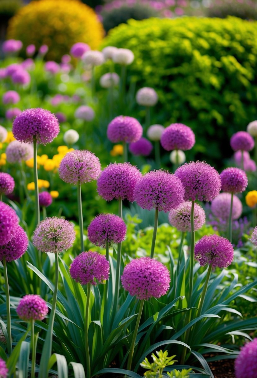 A lush garden filled with vibrant Allium Unifolium flowers in full bloom, creating a stunning display of color and texture
