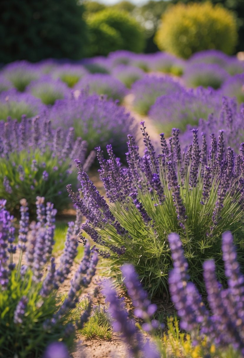 A wildflower meadow with lavender gardens in full bloom