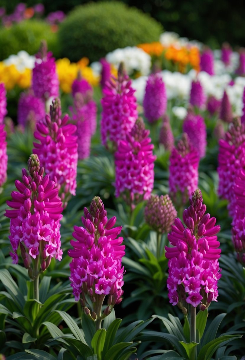 A lush garden filled with vibrant Agapanthus 'Regal Beauty' in full bloom, creating a stunning display of color and elegance