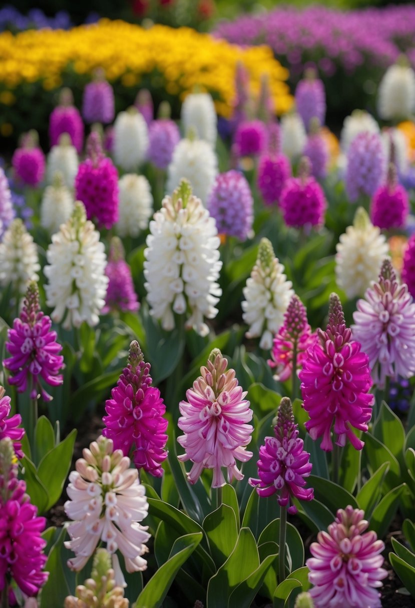 A garden filled with Agapanthus 'Fireworks' in full bloom, with 48 different varieties creating a vibrant and colorful display
