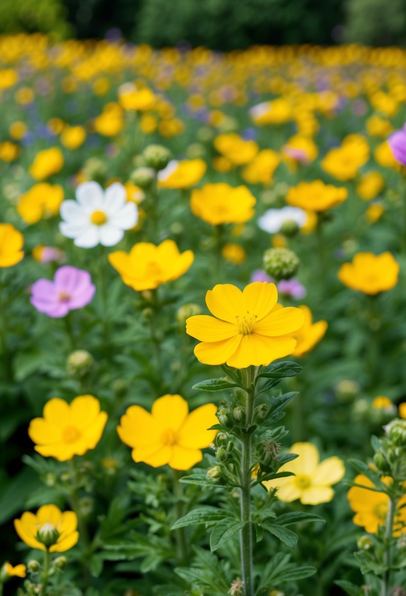 A field of wild bergamot flowers in a garden with 45 varieties of wildflowers