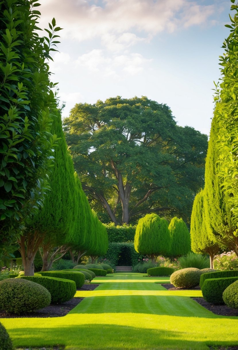 A serene garden with 26 hickory trees and lush greenery