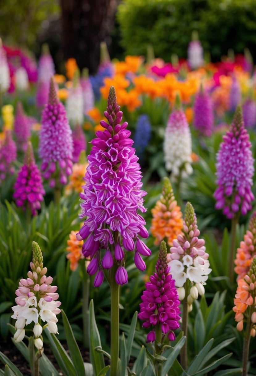 A lush garden filled with vibrant Agapanthus 'Twister' flowers in full bloom, creating a colorful and mesmerizing display