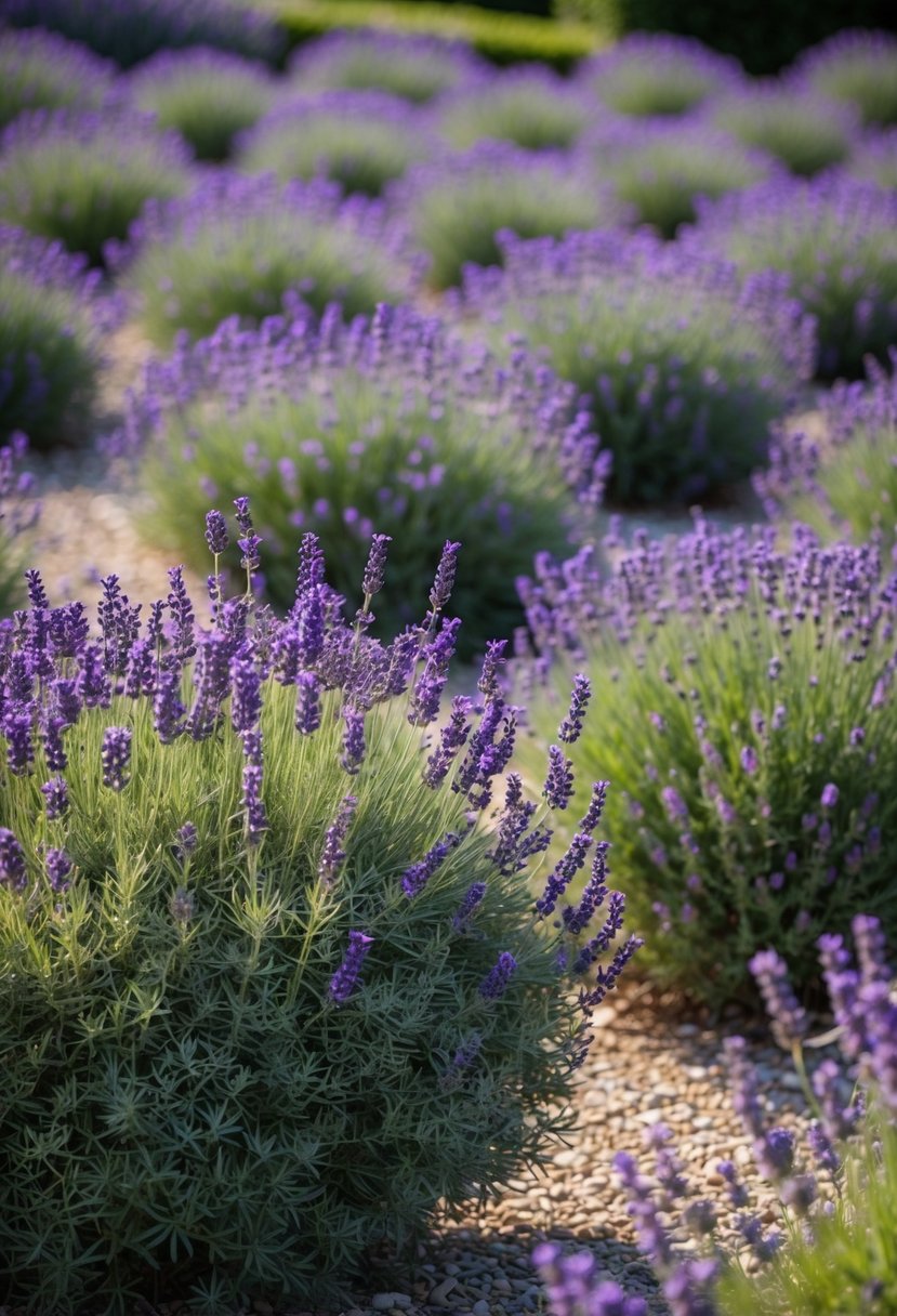 A serene old-world lavender herb garden with 47 distinct gardens filled with fragrant lavender plants in full bloom
