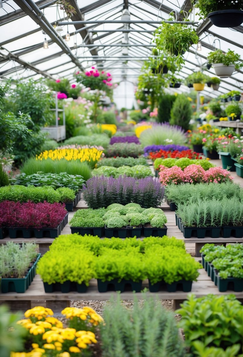 A sprawling herb garden with 28 unique mixtures, each housed in its own greenhouse, creating a colorful and fragrant landscape