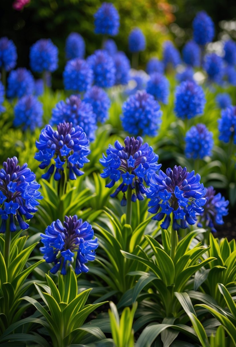 A lush garden filled with vibrant Agapanthus 'True Blue' in full bloom, creating a stunning display of rich blue and green foliage