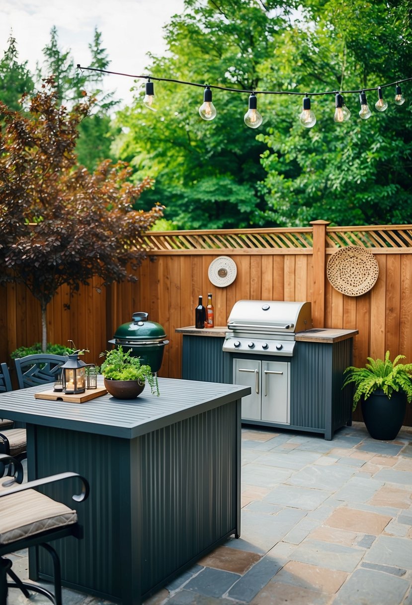 A patio BBQ area with recycled metal furniture and 35 design ideas