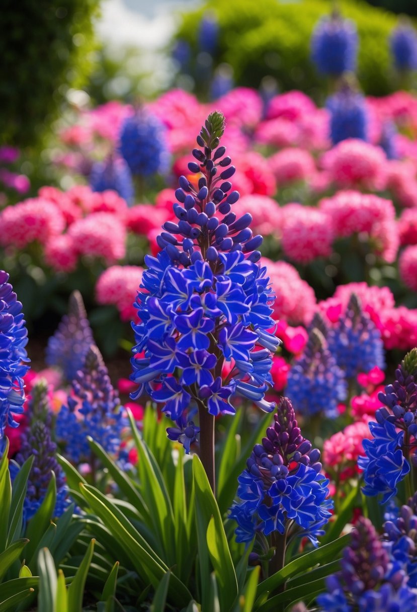 A lush garden filled with vibrant Agapanthus 'Cherry Blue' in full bloom, creating a stunning display of color and beauty